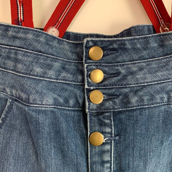 Forever 21 Denim Mini Skirt With Red Suspenders - Picture 8 of 12